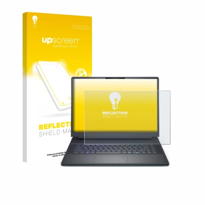 Parte frontal de un envase de producto con el logotipo de la marca upscreen. Al lado se muestra el dispositivo Dell Alienware