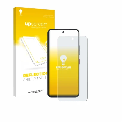Parte frontal de un envase de producto con el logotipo de la marca upscreen. Al lado se muestra el dispositivo Telekom T Phone