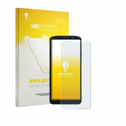 Parte frontal de un envase de producto con el logotipo de la marca upscreen. Al lado se muestra el dispositivo Unitech EA630 c