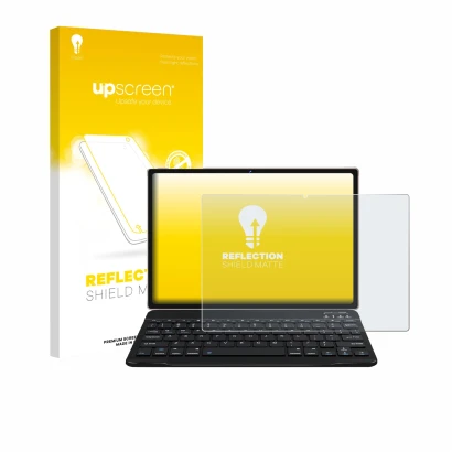 Parte frontal de un envase de producto con el logotipo de la marca upscreen. Al lado se muestra el dispositivo DEERTiME E9 10.