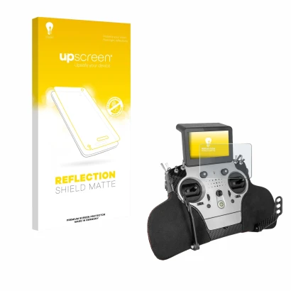 Parte frontal de un envase de producto con el logotipo de la marca upscreen. Al lado se muestra el dispositivo PowerBox System