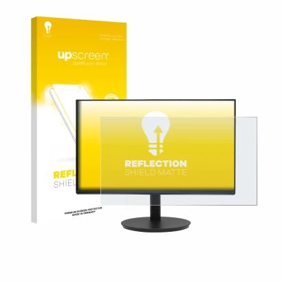 Parte frontal de un envase de producto con el logotipo de la marca upscreen. Al lado se muestra el dispositivo Dell CB242Y P6