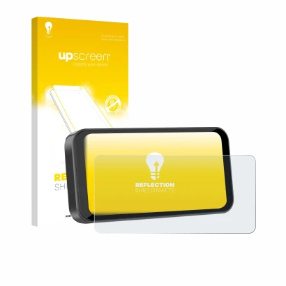 Parte frontal de un envase de producto con el logotipo de la marca upscreen. Al lado se muestra el dispositivo Carpuride W603B