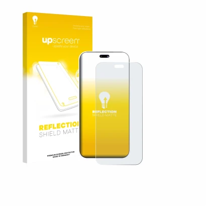 Parte frontal de un envase de producto con el logotipo de la marca upscreen. Al lado se muestra el dispositivo Huawei Nova 15