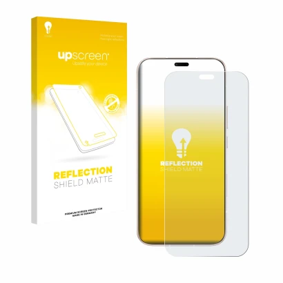 Parte frontal de un envase de producto con el logotipo de la marca upscreen. Al lado se muestra el dispositivo Honor 600 Lite 