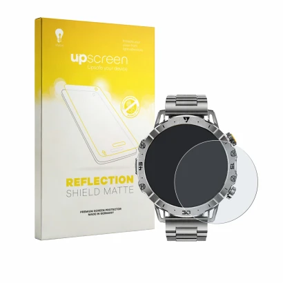Parte frontal de un envase de producto con el logotipo de la marca upscreen. Al lado se muestra el dispositivo LIGE EF18 1.7"