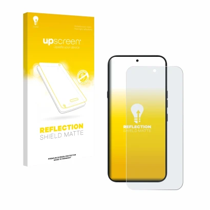 Parte frontal de un envase de producto con el logotipo de la marca upscreen. Al lado se muestra el dispositivo Nothing Phone (