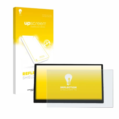 Parte frontal de un envase de producto con el logotipo de la marca upscreen. Al lado se muestra el dispositivo Mazda 6e 2026 c