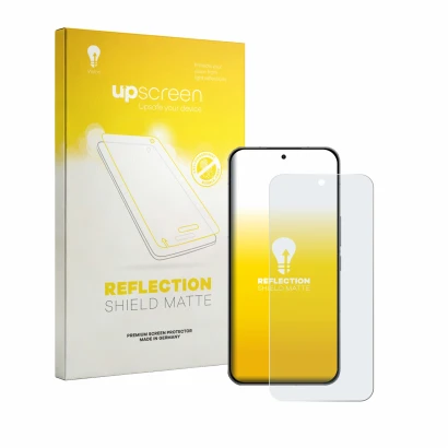 Parte frontal de un envase de producto con el logotipo de la marca upscreen. Al lado se muestra el dispositivo Oppo K15 Pro co