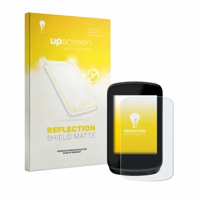 Parte frontal de un envase de producto con el logotipo de la marca upscreen. Al lado se muestra el dispositivo Magene C606 V2 