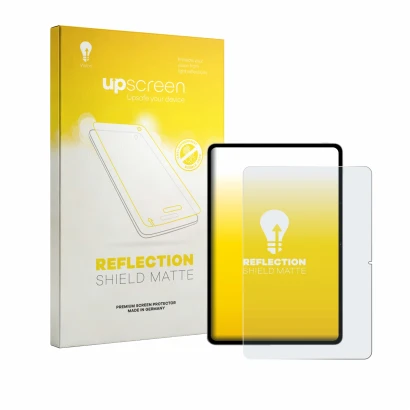 Parte frontal de un envase de producto con el logotipo de la marca upscreen. Al lado se muestra el dispositivo Vivo Pad 6 Pro 
