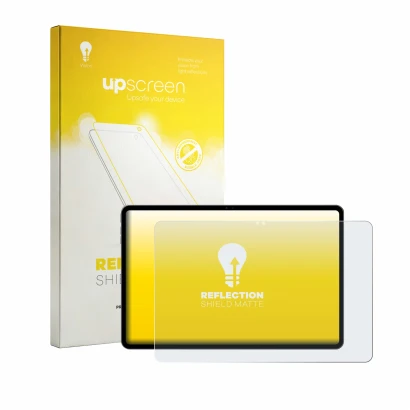 Parte frontal de un envase de producto con el logotipo de la marca upscreen. Al lado se muestra el dispositivo Alldocube iPlay