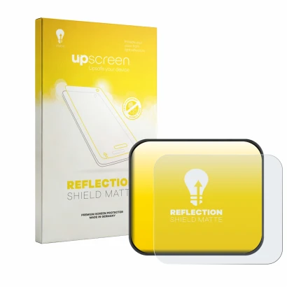 Parte frontal de un envase de producto con el logotipo de la marca upscreen. Al lado se muestra el dispositivo Saphe T con su