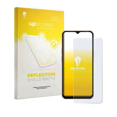 Parte frontal de un envase de producto con el logotipo de la marca upscreen. Al lado se muestra el dispositivo Oscal Flat 3C c