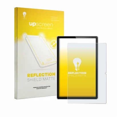 Parte frontal de un envase de producto con el logotipo de la marca upscreen. Al lado se muestra el dispositivo Simplori T18 co