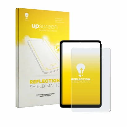 Parte frontal de un envase de producto con el logotipo de la marca upscreen. Al lado se muestra el dispositivo Headwolf FPad 6