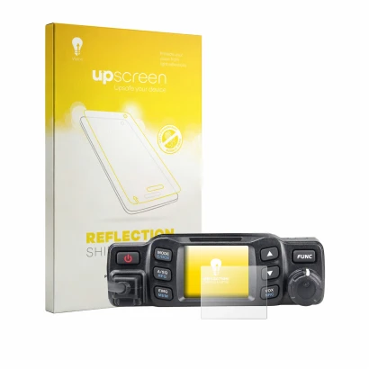 Parte frontal de un envase de producto con el logotipo de la marca upscreen. Al lado se muestra el dispositivo Albrecht AE 590