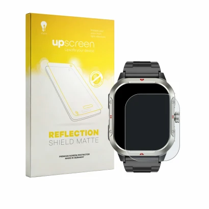 Parte frontal de un envase de producto con el logotipo de la marca upscreen. Al lado se muestra el dispositivo Jugeman V10 2.0