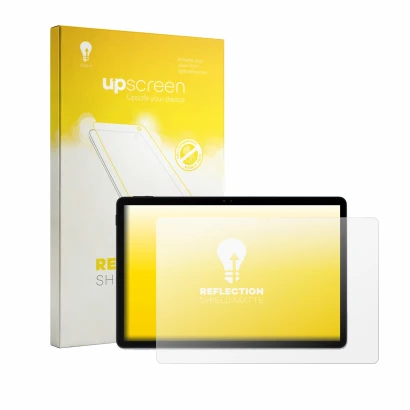 Parte frontal de un envase de producto con el logotipo de la marca upscreen. Al lado se muestra el dispositivo POCKAM P11 11"