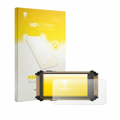 Parte frontal de un envase de producto con el logotipo de la marca upscreen. Al lado se muestra el dispositivo DT Research DT3