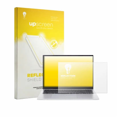 Parte frontal de un envase de producto con el logotipo de la marca upscreen. Al lado se muestra el dispositivo Acer Aspire Go 