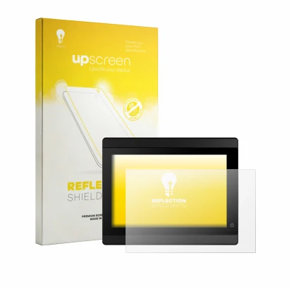 Parte frontal de un envase de producto con el logotipo de la marca upscreen. Al lado se muestra el dispositivo Garmin GMI 40 c