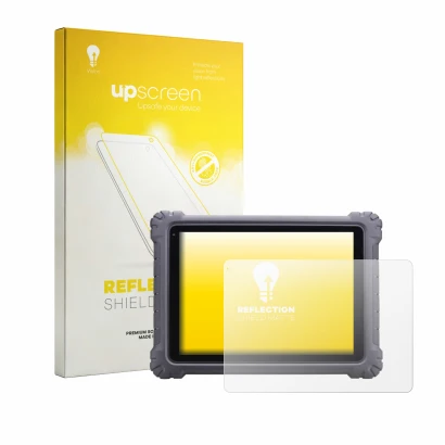 Parte frontal de un envase de producto con el logotipo de la marca upscreen. Al lado se muestra el dispositivo Autel MaxiSys U