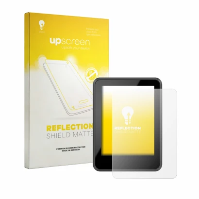 Parte frontal de un envase de producto con el logotipo de la marca upscreen. Al lado se muestra el dispositivo Bosch Intuvia 2