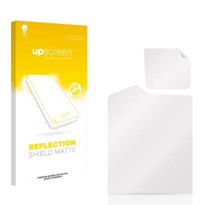 Parte frontal de un envase de producto con el logotipo de la marca upscreen. Al lado está el protector de pantalla correspondi