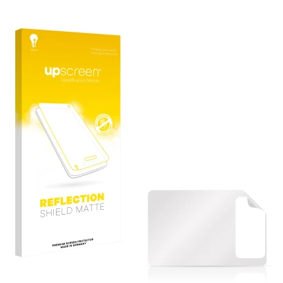 Parte frontal de un envase de producto con el logotipo de la marca upscreen. Al lado está el protector de pantalla correspondi