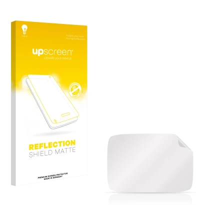 Parte frontal de un envase de producto con el logotipo de la marca upscreen. Al lado está el protector de pantalla correspondi