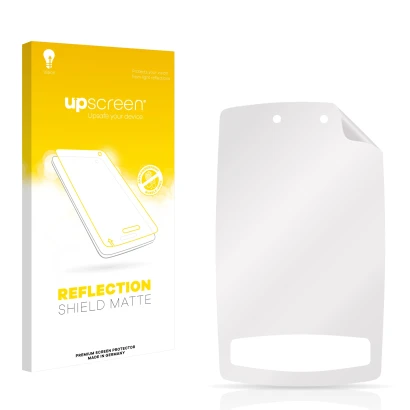 Parte frontal de un envase de producto con el logotipo de la marca upscreen. Al lado está el protector de pantalla correspondi