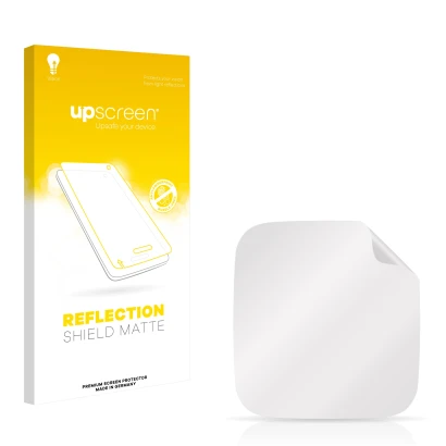 Parte frontal de un envase de producto con el logotipo de la marca upscreen. Al lado está el protector de pantalla correspondi