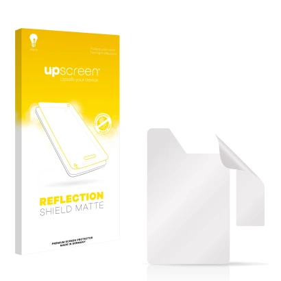 Parte frontal de un envase de producto con el logotipo de la marca upscreen. Al lado está el protector de pantalla correspondi