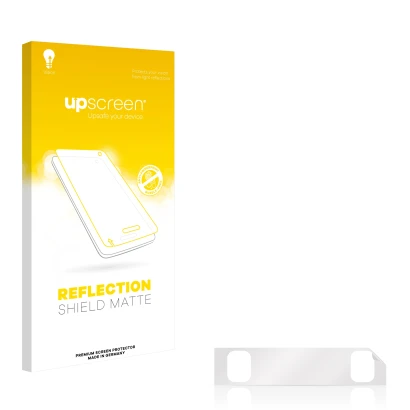 Parte frontal de un envase de producto con el logotipo de la marca upscreen. Al lado está el protector de pantalla correspondi
