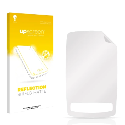 Parte frontal de un envase de producto con el logotipo de la marca upscreen. Al lado está el protector de pantalla correspondi
