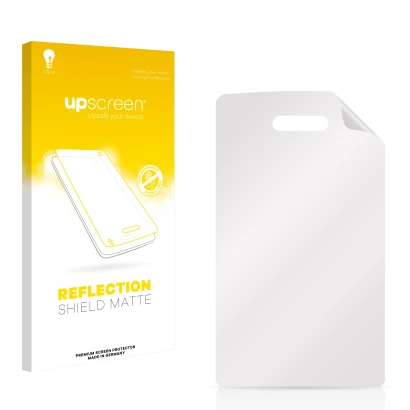 Parte frontal de un envase de producto con el logotipo de la marca upscreen. Al lado está el protector de pantalla correspondi
