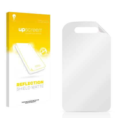 Parte frontal de un envase de producto con el logotipo de la marca upscreen. Al lado está el protector de pantalla correspondi