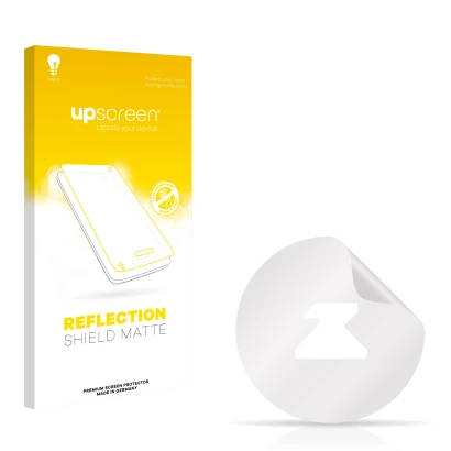 Parte frontal de un envase de producto con el logotipo de la marca upscreen. Al lado está el protector de pantalla correspondi