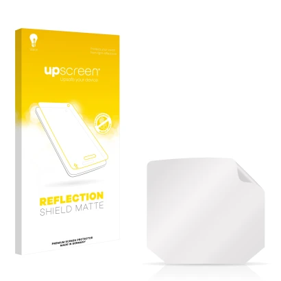 Parte frontal de un envase de producto con el logotipo de la marca upscreen. Al lado está el protector de pantalla correspondi
