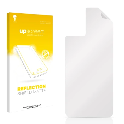 Parte frontal de un envase de producto con el logotipo de la marca upscreen. Al lado está el protector de pantalla correspondi