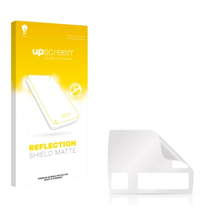 Parte frontal de un envase de producto con el logotipo de la marca upscreen. Al lado está el protector de pantalla correspondi