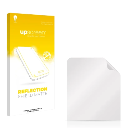 Parte frontal de un envase de producto con el logotipo de la marca upscreen. Al lado está el protector de pantalla correspondi