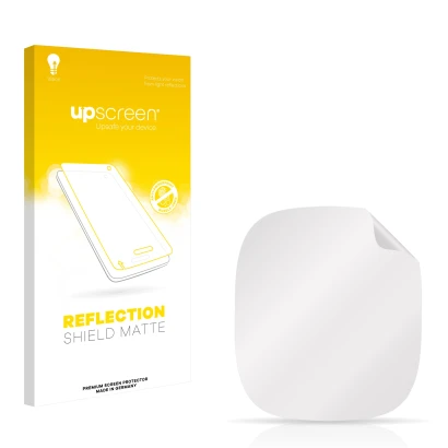 Parte frontal de un envase de producto con el logotipo de la marca upscreen. Al lado está el protector de pantalla correspondi
