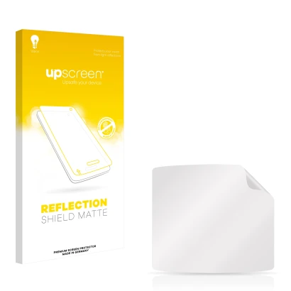Parte frontal de un envase de producto con el logotipo de la marca upscreen. Al lado está el protector de pantalla correspondi