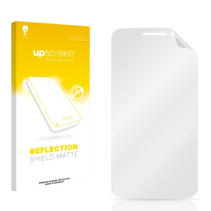 Parte frontal de un envase de producto con el logotipo de la marca upscreen. Al lado está el protector de pantalla correspondi
