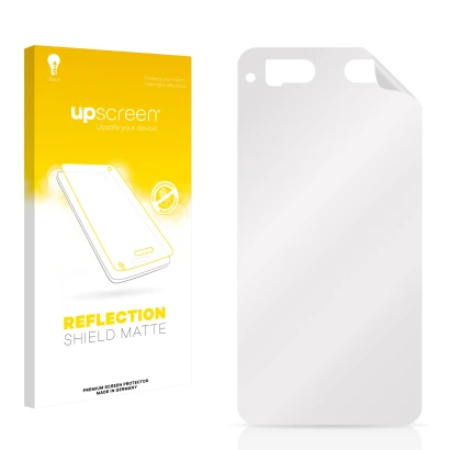 Parte frontal de un envase de producto con el logotipo de la marca upscreen. Al lado está el protector de pantalla correspondi