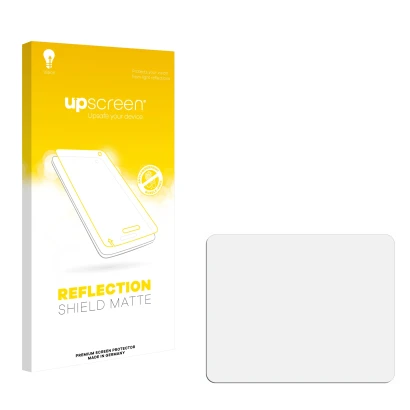 Parte frontal de un envase de producto con el logotipo de la marca upscreen. Al lado está el protector de pantalla correspondi