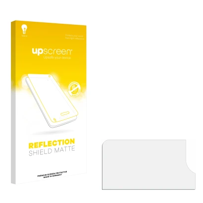 Parte frontal de un envase de producto con el logotipo de la marca upscreen. Al lado está el protector de pantalla correspondi
