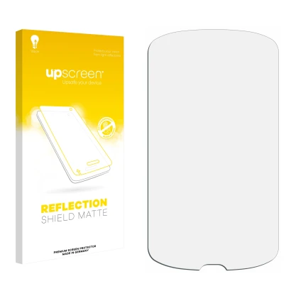 Parte frontal de un envase de producto con el logotipo de la marca upscreen. Al lado está el protector de pantalla correspondi